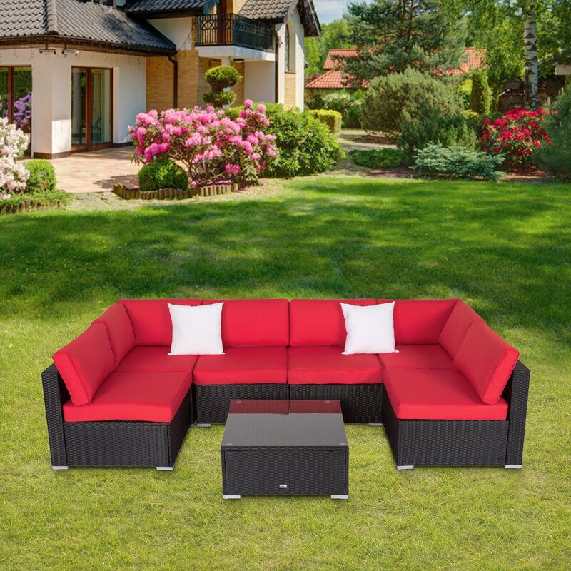 Latitude Run® 7-piece Outdoor Sectional Sofa, All-weather Rattan Wicker